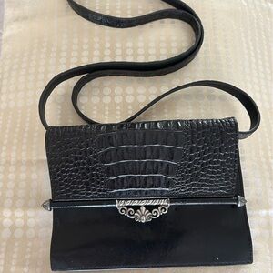 Brighton Clutch and Crossbody Bag -
Elegant Black Crocodile-Embossed leather